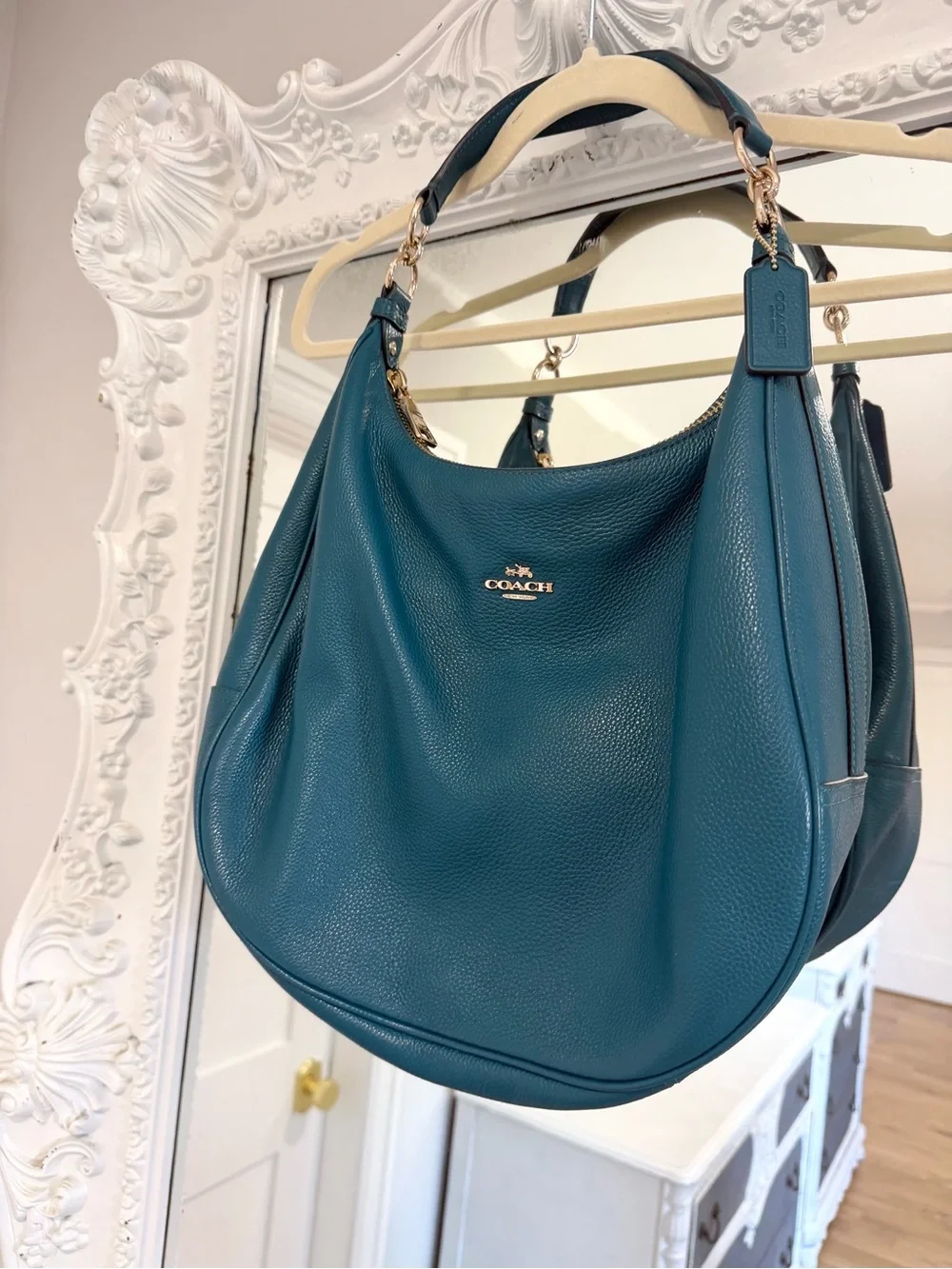 Coach Harley Hobo Atlantic Teal Jade Pebbled Leather Bag